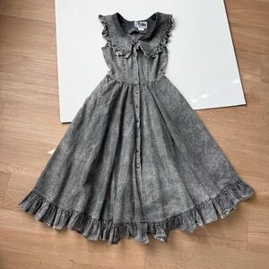 Vintage 80s/90s Roper Grey Denim Dress Small Western Maxi Ruffle Rodeo